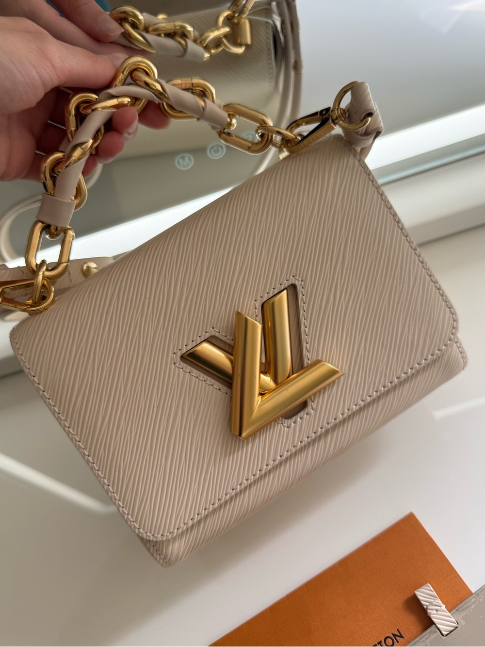Louis Vuitton Epi Twist PM Braided Chunky Chain Shoulder Bag Quartz White M22373